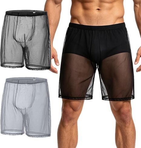 SUMABA Men's Mesh See Through Shorts Sexy Sheer Transparent Underwear Loose Lounge Breathable Boxer Trunks in Saudi Arabia