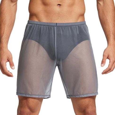 SUMABA Men's Mesh See Through Shorts Sexy Sheer Transparent Underwear Loose Lounge Breathable Boxer Trunks in Saudi Arabia