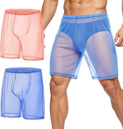 SUMABA Men's Mesh See Through Shorts Sexy Sheer Transparent Underwear Loose Lounge Breathable Boxer Trunks in Saudi Arabia
