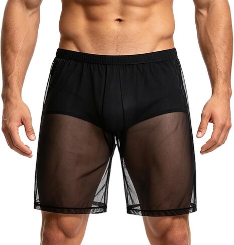 SUMABA Men's Mesh See Through Shorts Sexy Sheer Transparent Underwear Loose Lounge Breathable Boxer Trunks in Saudi Arabia