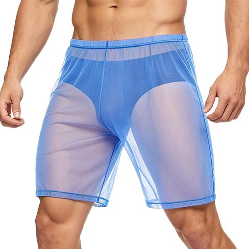 SUMABA Men's Mesh See Through Shorts Sexy Sheer Transparent Underwear Loose Lounge Breathable Boxer Trunks in Saudi Arabia