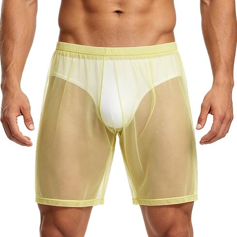 SUMABA Men's Mesh See Through Shorts Sexy Sheer Transparent Underwear Loose Lounge Breathable Boxer Trunks in Saudi Arabia