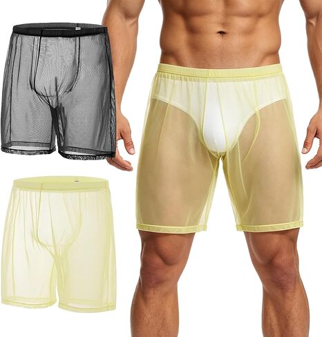 SUMABA Men's Mesh See Through Shorts Sexy Sheer Transparent Underwear Loose Lounge Breathable Boxer Trunks in Saudi Arabia