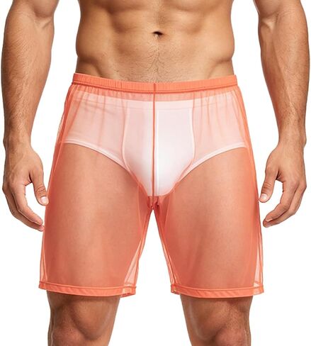 SUMABA Men's Mesh See Through Shorts Sexy Sheer Transparent Underwear Loose Lounge Breathable Boxer Trunks in Saudi Arabia