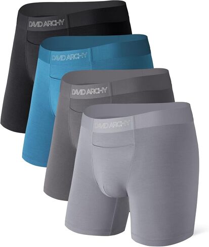 DAVID ARCHY Men's Modal Boxer Briefs with Horizontal Fly, Seamless Waistband, Support Pouch and No Ride Up Underwear, 4 Pack in Kuwait