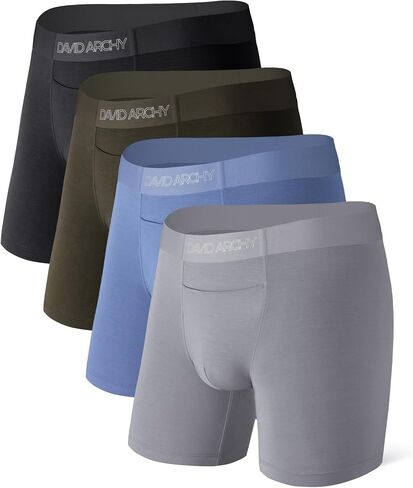 DAVID ARCHY Men's Modal Boxer Briefs with Horizontal Fly, Seamless Waistband, Support Pouch and No Ride Up Underwear, 4 Pack in Kuwait