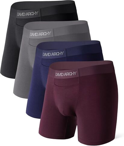 DAVID ARCHY Men's Modal Boxer Briefs with Horizontal Fly, Seamless Waistband, Support Pouch and No Ride Up Underwear, 4 Pack in Kuwait