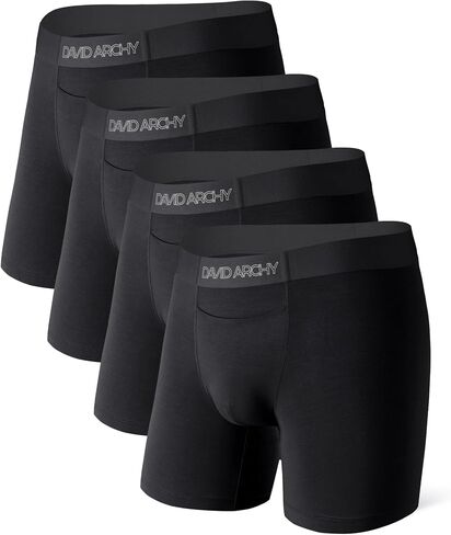 DAVID ARCHY Men's Modal Boxer Briefs with Horizontal Fly, Seamless Waistband, Support Pouch and No Ride Up Underwear, 4 Pack in Kuwait