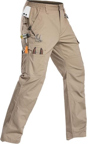 CARWORNIC Men's Flex Ripstop Tactical Cargo Pants Water Resistant Hiking EDC Stretch Construction Work Pants with 14 Pockets in Kuwait