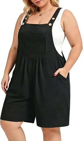 Moon Wood Plus Size Rompers for Women Short Overalls Jumpsuit with Adjustable Straps Sleeveless Romper With Pockets in Saudi Arabia