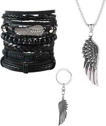 3 Pcs Punk Bracelet Set, Leather Braided Cuffs with Alt Necklaces & Keychain, Stackable Emo Bracelets for Men Women Accessories Grunge Alt Style in Saudi Arabia