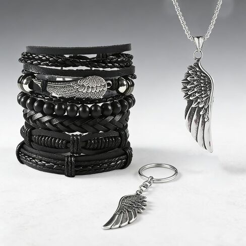 3 Pcs Punk Bracelet Set, Leather Braided Cuffs with Alt Necklaces & Keychain, Stackable Emo Bracelets for Men Women Accessories Grunge Alt Style in Saudi Arabia