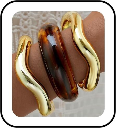 3Pcs Chunky Resin Bangles Bracelets Set for Women Irregular Wavy Acrylic Cuff Bracelets Geometric Fashions Wide Thick Statement Stacking Bangle Set Trendy Jewelry Accessary in Saudi Arabia