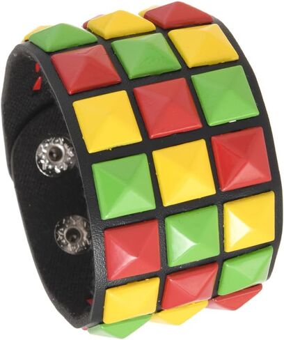 coadipress Punk Leather Studded Bracelet for Men Women 3 Row Punk Rock Black White Cuff Biker Checkered Bracelet Adjustable Genuine Gothic Wristband Halloween Accessories in Kuwait