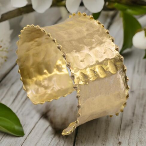 Gold Brass Statement Ornate Cuff Bracelet | Fluted Edges, Polished Hammered, Concave Design, Luxury in Saudi Arabia