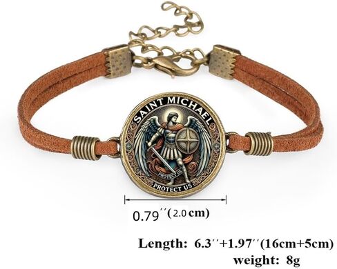 2 Pcs Archangel Saint Michael Leather Bracelet Set - Zinc Alloy Crystal Glass Pendant, Lucky Protection Jewelry, Adjustable Chain, Vintage Style in Saudi Arabia