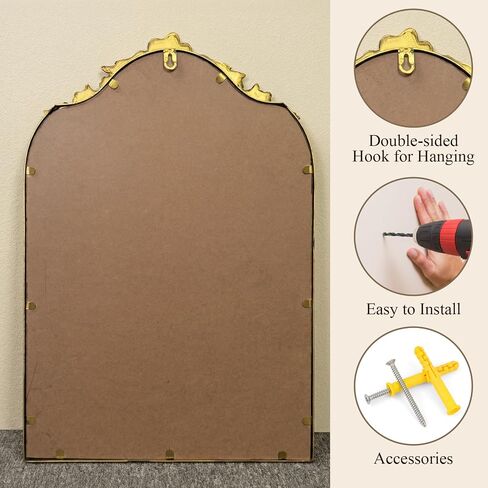مرآة الغرور العتيقة الباروكية مقاس 22 × 15 بوصة، ذهبية مع إطار عتيق مزخرف، مرآة حائط عتيقة مقوسة لغرفة المعيشة، المدفأة، المدخل in Kuwait