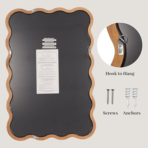 WallBeyond 24"x36" Wavy Wood Mirror, Natural Wood Boho Accent Wall Mirror with Wooden Frame, Decorative Wall Mounted Mirror for Horizontal or Vertical Hanging in Bathroom, Bedroom, Living Room in Saudi Arabia