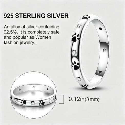 925 Sterling Silver Paw Print Ring for Women Cat Dog Pinky Ring Stackable in Saudi Arabia