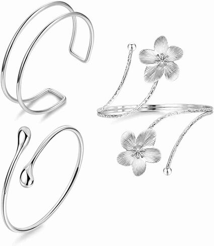 3 Pcs Gold Arm Cuff Bracelet Set for Women Minimalist Adjustable Arm Cuff Bangle Band Starfish Pearl Flower Boho Armlet Stackable Jewelry Set in Saudi Arabia
