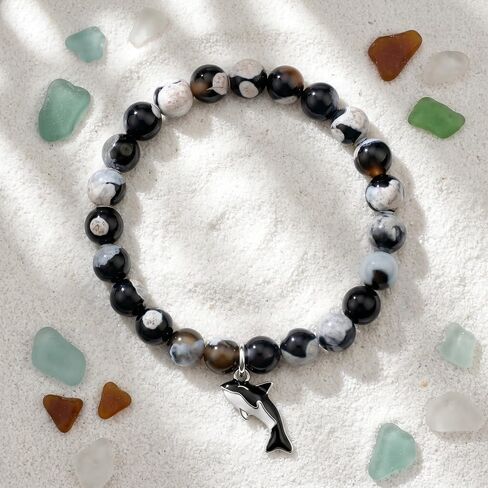 أساور Orca للشفاء للنساء هدايا أوركا حوت فقط من يحب Orca Agate Bracelets Orca للنساء Orca Tail Charm Orca Inspiration in Kuwait