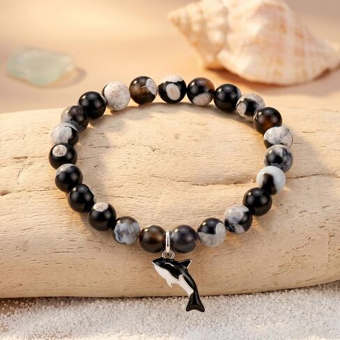 أساور Orca للشفاء للنساء هدايا أوركا حوت فقط من يحب Orca Agate Bracelets Orca للنساء Orca Tail Charm Orca Inspiration in Kuwait