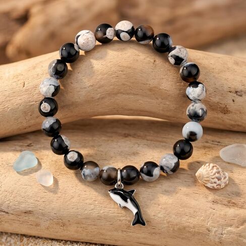 أساور Orca للشفاء للنساء هدايا أوركا حوت فقط من يحب Orca Agate Bracelets Orca للنساء Orca Tail Charm Orca Inspiration in Kuwait