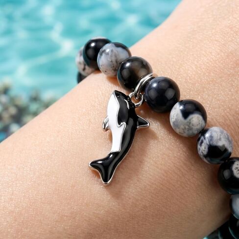 أساور Orca للشفاء للنساء هدايا أوركا حوت فقط من يحب Orca Agate Bracelets Orca للنساء Orca Tail Charm Orca Inspiration in Kuwait