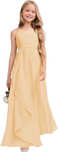 Junior Bridesmaid Dresses for Girls V Neck Chiffon Flower Girl Dress for Wedding Party Pageant Gown in Saudi Arabia