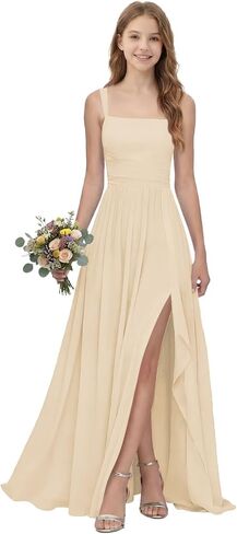 Spaghetti Strap Junior Bridesmaid Dress Pleated Chiffon Flower Girl Dresses Ruffle Slit Girls Formal Dress in Kuwait