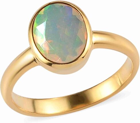 PHNX Natural Ethiopian Opal Ring 18K Gold Plated – Bezel Set Oval Cut, 925 Sterling Silver, October Birthstone Gift for Women, Sizes 5–10 in Saudi Arabia