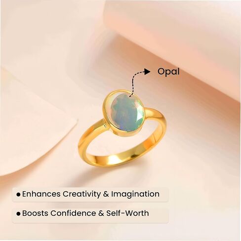 PHNX Natural Ethiopian Opal Ring 18K Gold Plated – Bezel Set Oval Cut, 925 Sterling Silver, October Birthstone Gift for Women, Sizes 5–10 in Saudi Arabia
