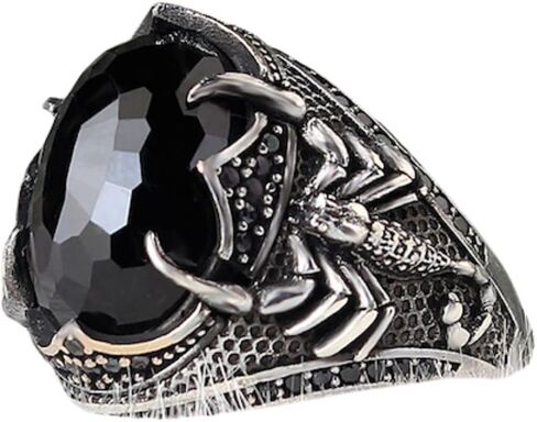 Scorpion Model Ring-Zircon Ring-925k Unisex Silver Jewelry-Vintage Gemstone Ring-Gift for Him and Her-925k Turkish Handmade Sterling Silver Black Ring in Saudi Arabia