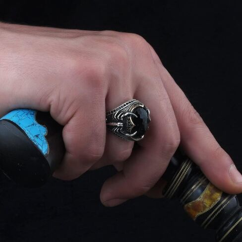 Scorpion Model Ring-Zircon Ring-925k Unisex Silver Jewelry-Vintage Gemstone Ring-Gift for Him and Her-925k Turkish Handmade Sterling Silver Black Ring in Saudi Arabia