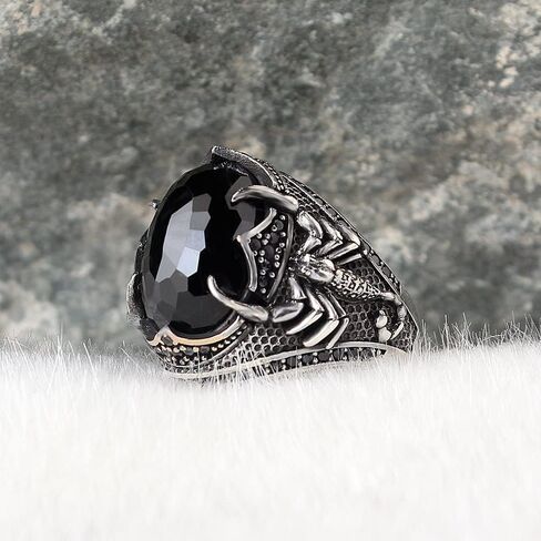 Scorpion Model Ring-Zircon Ring-925k Unisex Silver Jewelry-Vintage Gemstone Ring-Gift for Him and Her-925k Turkish Handmade Sterling Silver Black Ring in Saudi Arabia