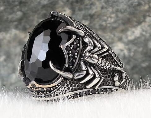 Scorpion Model Ring-Zircon Ring-925k Unisex Silver Jewelry-Vintage Gemstone Ring-Gift for Him and Her-925k Turkish Handmade Sterling Silver Black Ring in Saudi Arabia