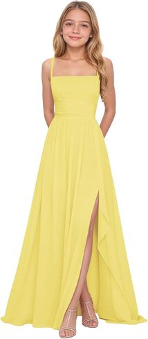 Junior Bridesmaid Dresses for Wedding Long Chiffon Square Neck Flower Girl Dress Girls Formal Dresses in Kuwait