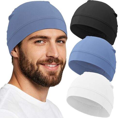 3-Pack 100% Cotton Skull Cap for Men Women, Thin Chemo Beanie Hat Breathable Helmet Liner Caps in Saudi Arabia