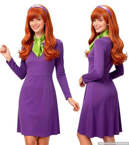 Women's Orange Long Curly Wig Set with Wavy Wig with Full Bangs, Headband & Scarf, Synthetic Fiber, for Cosplay, Parties, Halloween and Everyday Wear in Saudi Arabia
