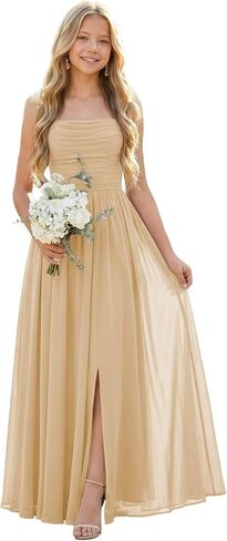 Square Neck Junior Bridesmaid Dresses for Girls Chiffon Flower Girl Dress Split Princess Pageant Party Dress in Saudi Arabia