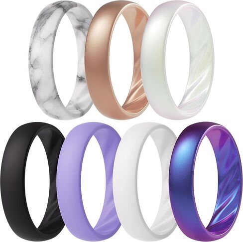 ThunderFit Women’s Silicone Wedding Rings – 5.5mm Wide, 2mm Thick Engagement Rings, Rubber Engagement Bands, 7-Pack in Kuwait