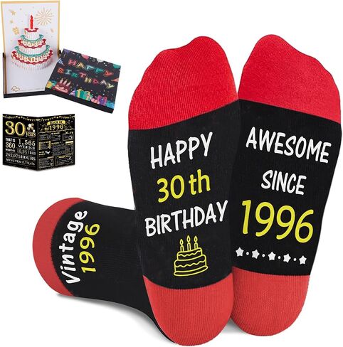 Juesly 30th Birthday Gifts for Him Her, Awesome Since 1996 Socks and Vintage Poster, 30 Year Old Bday Gifts for Friend, Sister, Wife, Husband in Saudi Arabia