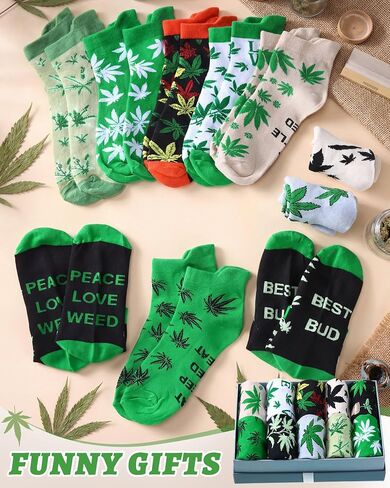 Skicuff 10 Pairs Funny Weed Socks for Women Men Marijuana Ankle Short Tab Socks 420 Gifts Green Pot Accessories Weed Gifts for Adults in Kuwait