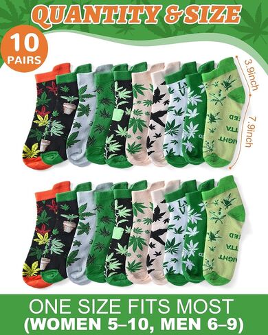 Skicuff 10 Pairs Funny Weed Socks for Women Men Marijuana Ankle Short Tab Socks 420 Gifts Green Pot Accessories Weed Gifts for Adults in Kuwait