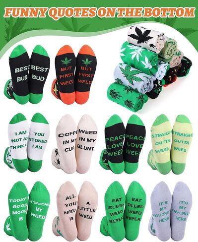Skicuff 10 Pairs Funny Weed Socks for Women Men Marijuana Ankle Short Tab Socks 420 Gifts Green Pot Accessories Weed Gifts for Adults in Kuwait