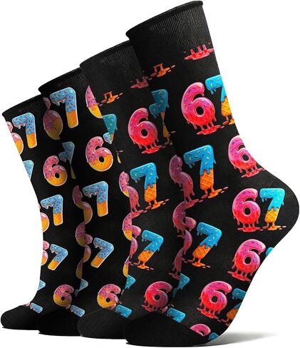 2 Pairs 67 Socks for Kids Boys & Girls, Funny 6–7 Socks Meme Design, Six Seven Ice Cream Drip, Stocking Stuffers for Teen Girls in Saudi Arabia