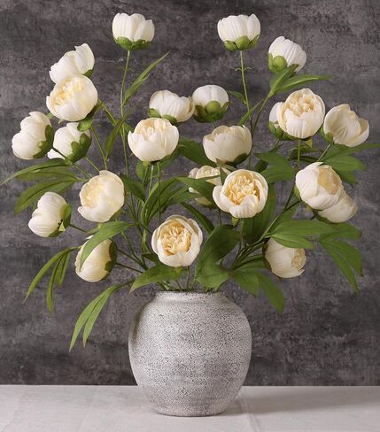 florisso 6 Pcs 27" Faux Silk Artificial Peony Flowers, Fake Peony Branches for Vase DIY Bouquet Centerpieces Wedding Shower Decorations, Champagne in Saudi Arabia
