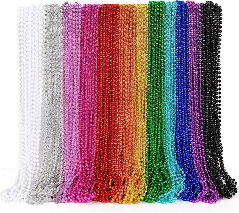 EOBOH 144PCS Mardi Gras Beads, Metallic 12 Kinds Bead Necklace Party Supplies, 33" Mardi Gras Necklace Costume Stuff, Festival Parade Throw Accessories for Wedding Birthday Celebrations Decorations in Kuwait