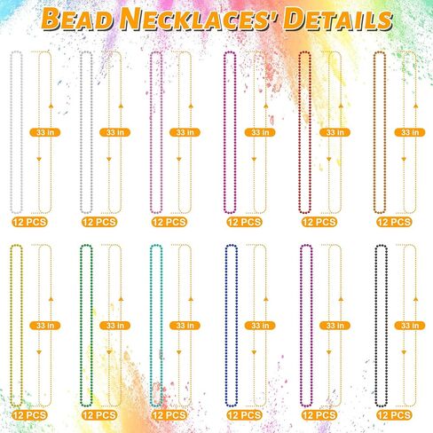 EOBOH 144PCS Mardi Gras Beads, Metallic 12 Kinds Bead Necklace Party Supplies, 33" Mardi Gras Necklace Costume Stuff, Festival Parade Throw Accessories for Wedding Birthday Celebrations Decorations in Kuwait