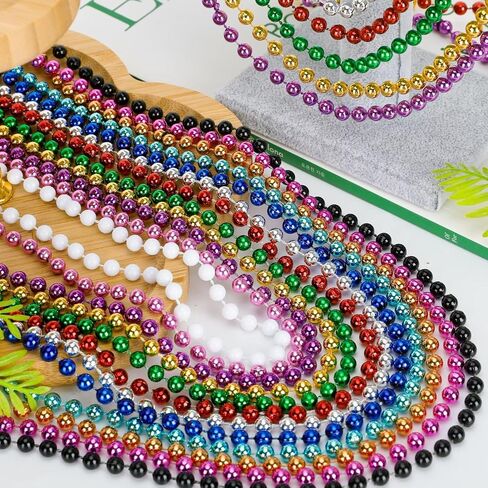 EOBOH 144PCS Mardi Gras Beads, Metallic 12 Kinds Bead Necklace Party Supplies, 33" Mardi Gras Necklace Costume Stuff, Festival Parade Throw Accessories for Wedding Birthday Celebrations Decorations in Kuwait